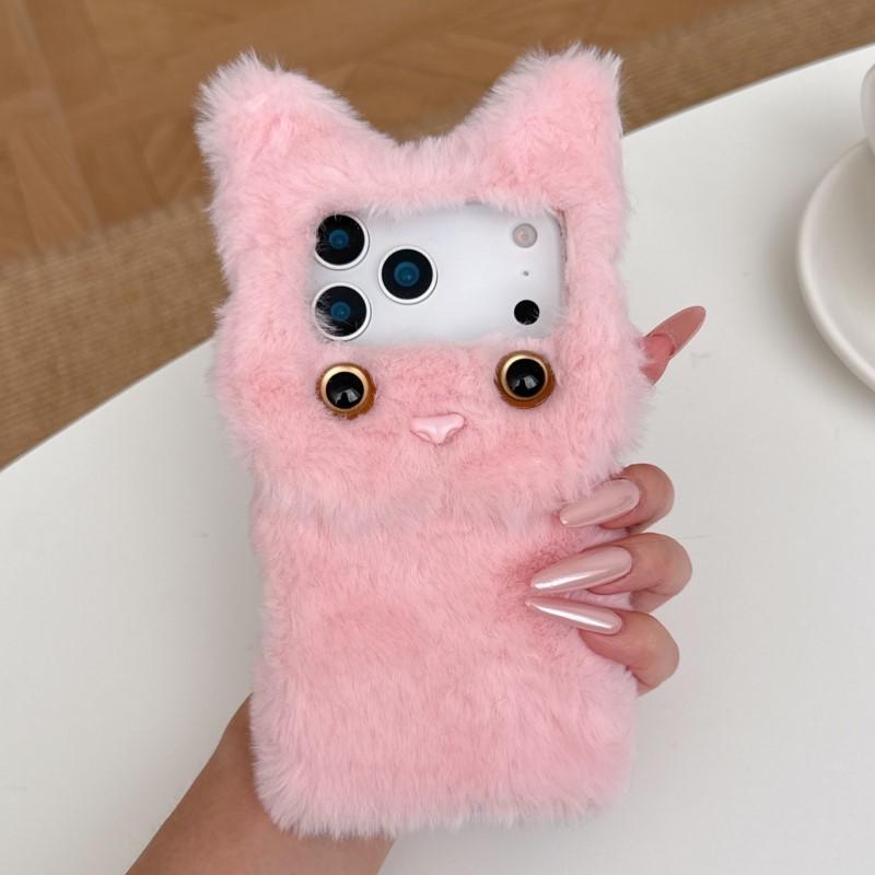 Winter Warm Plush Phone Case for iPhone 17 Pro Max Case 15/14/16Plus 13/12/11 Pro Max 15 Pro Max 16E Cat Fluffy Fur Cover