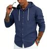 Men’s Linen Hooded T-Shirt, Casual Breathable Striped Shirt, Cardigan, Trendy Loose-Fit Top