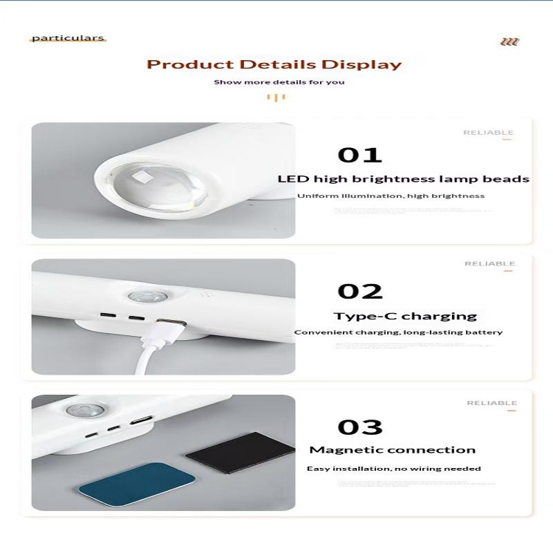 Lampă de perete magnetică reîncărcabilă cu LED, senzor de mișcare, lumină de culoare, lumină de noapte, lumini automate pentru cameră