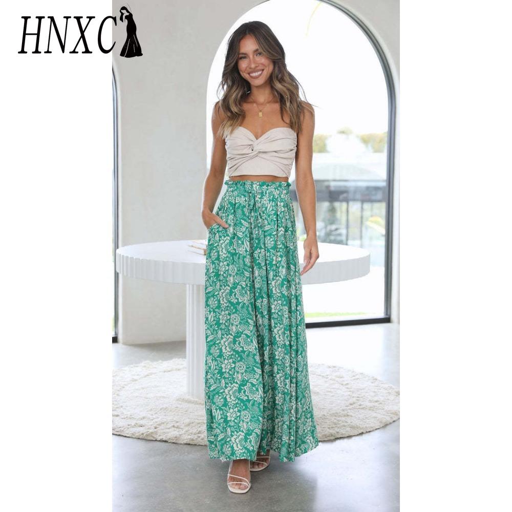 HNXC Women's Fashion Casual Solid Color Print Pants & Capris