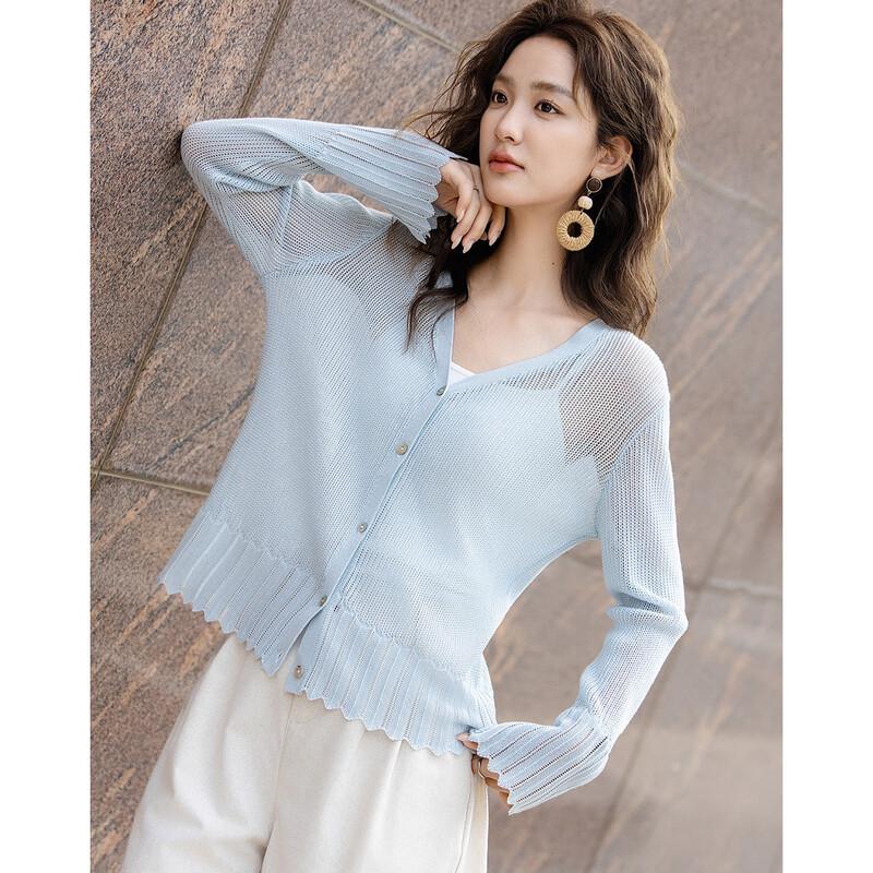 Demana Elegant Lyocell V-Neck Jacquard Knit Cardigan
