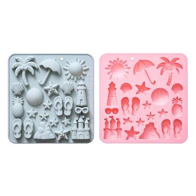 New Silicone Summer Beach Theme Molds 3D Starfish Shells Candy Mould Tray Coconut Tree Pineapple DIY Baking Tool Dessert Mousse