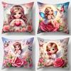 1/4pcs Valentine's Day Pillowcases: Adorable Angelic Girls with Roses and Butterflies Sofa Cushion Cover Home Bedroom Decoration