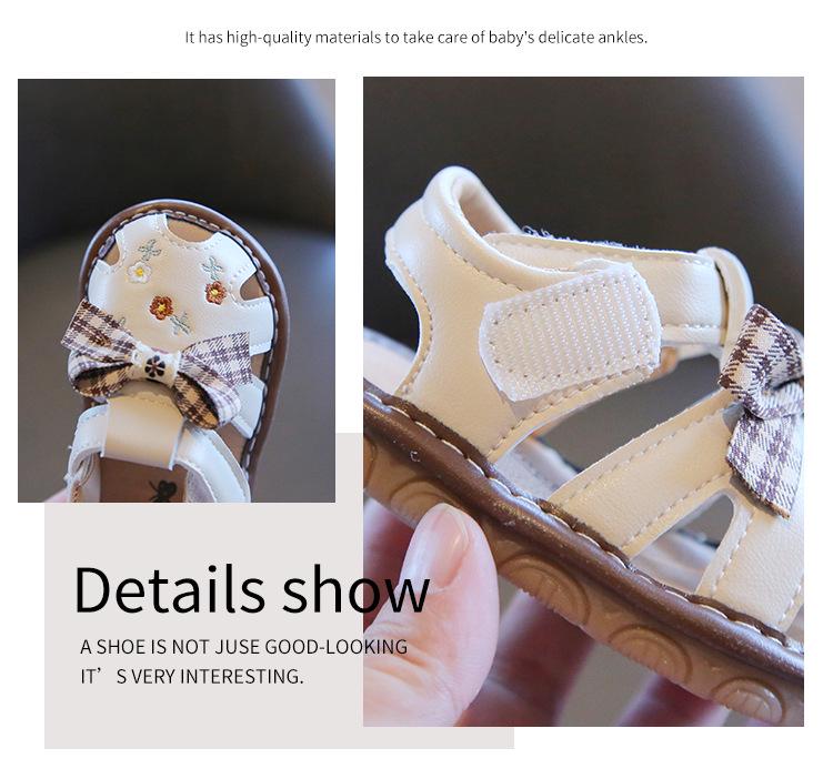 Summer Baby Girl Anti-slip Squeaky Velcro Bow Sandals - First Walker Shoes
