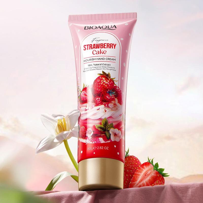 Strawberry Cake Nourishing Hand Cream Deeply Moisturizes and Nourishes The Skin. Targets Dry, Rough, Chapped Hands. Suitable for All Skin Types.