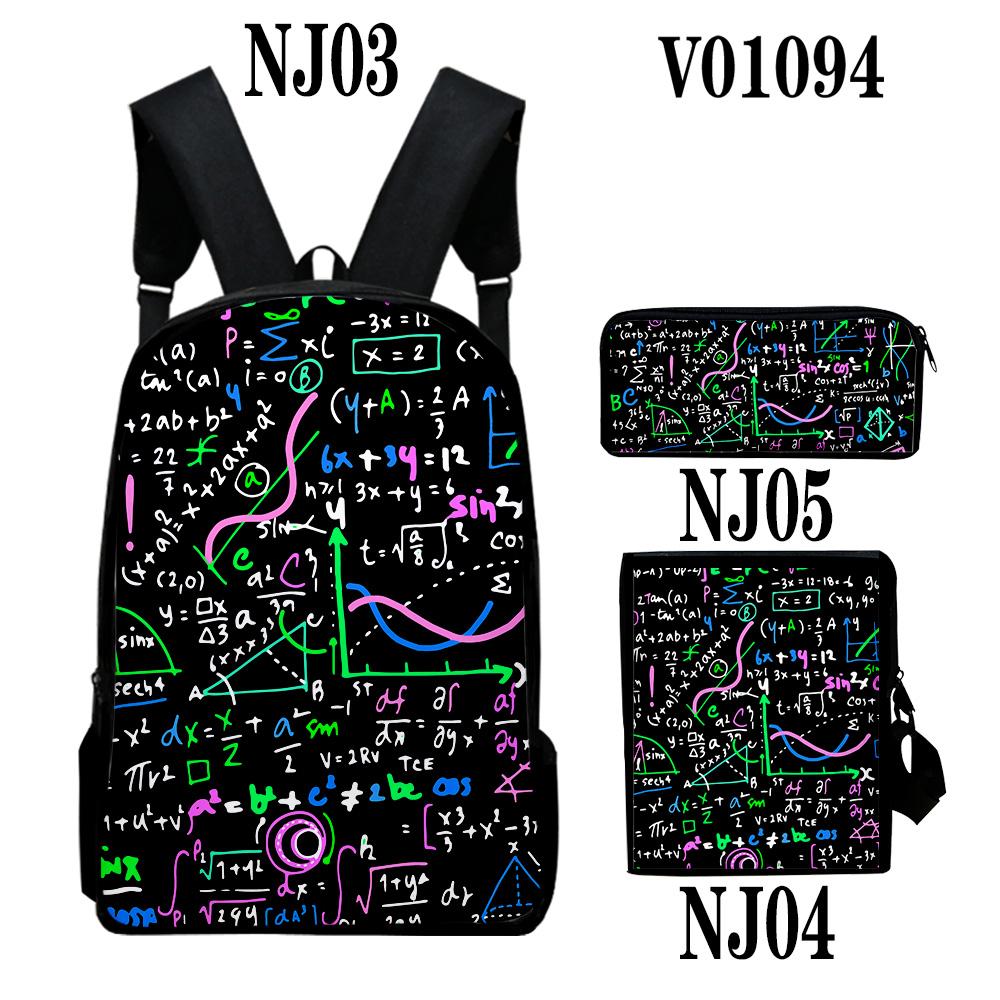 Klassieke Wetenschap fysische chemie Formule 3D 3 stuks/Set Schooltassen Laptop Dagrugzak Rugzak Schuin gedragen schoudertas Etui