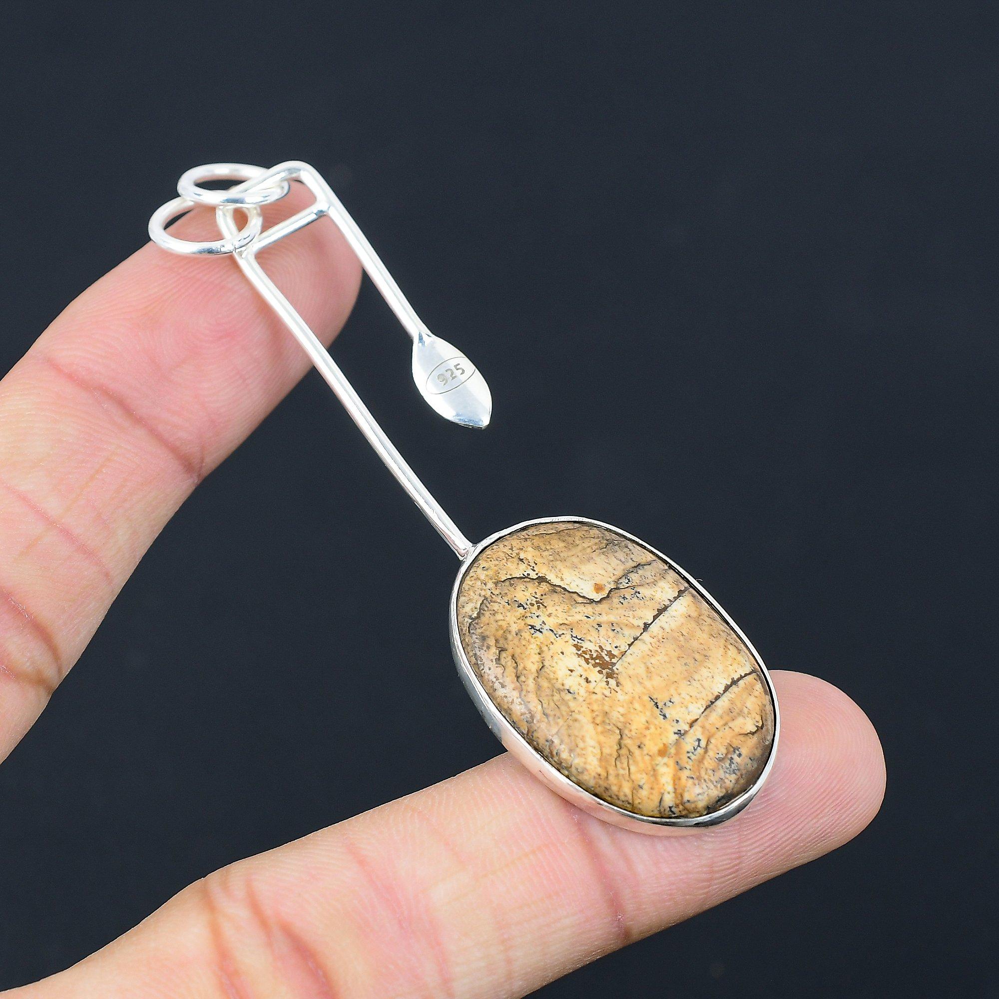 Womens day Deal Oval Picture Jasper Stone 925 Silver Daughter Unique New Pendant