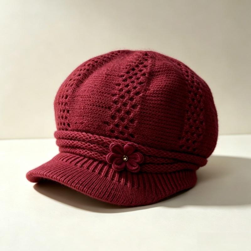 Middle-aged and elderly wool hat women's autumn and winter versatile mother grandma warm ear protection hat outdoor cold-proof velvet knitted hat