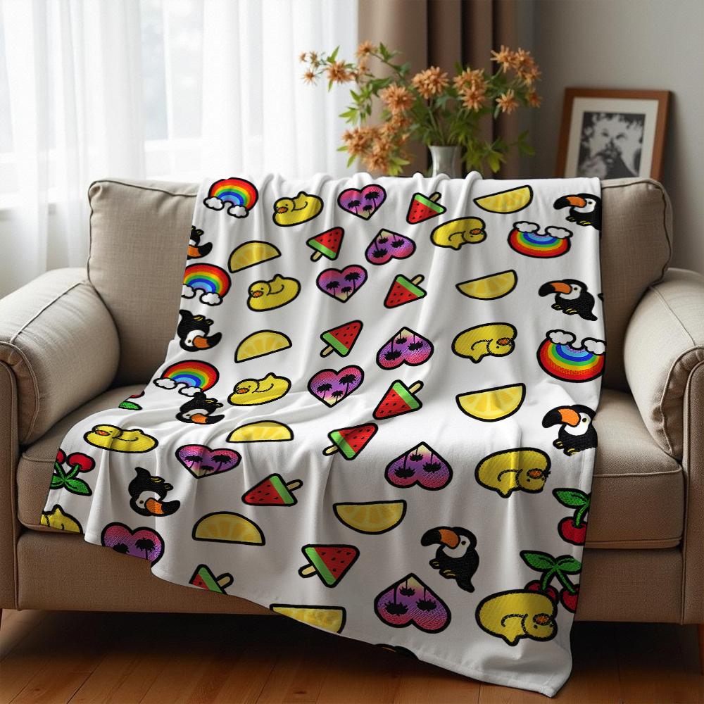 Cute Orange Moon Ghost Cartoon Anime Print Flannel Blanket Soft Warm Throw for Kids Bedroom Sofa Christmas Office Car