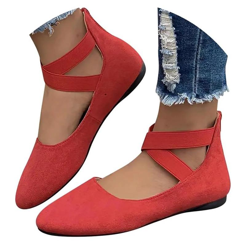 Women's Hollow Flock Flat Shoes Round Toe Shallow Thin Soft Sole Shoes Solid Color Casual Shoes Elegant Office Ladies Footwear