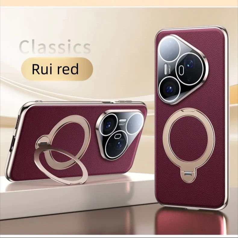 Premium Magnetic Vegan Leather Stand Cover for Huawei Pura 70 Ultra / 80 Pro+ Case 360 Rotatable Metal Bracket Plating Frame