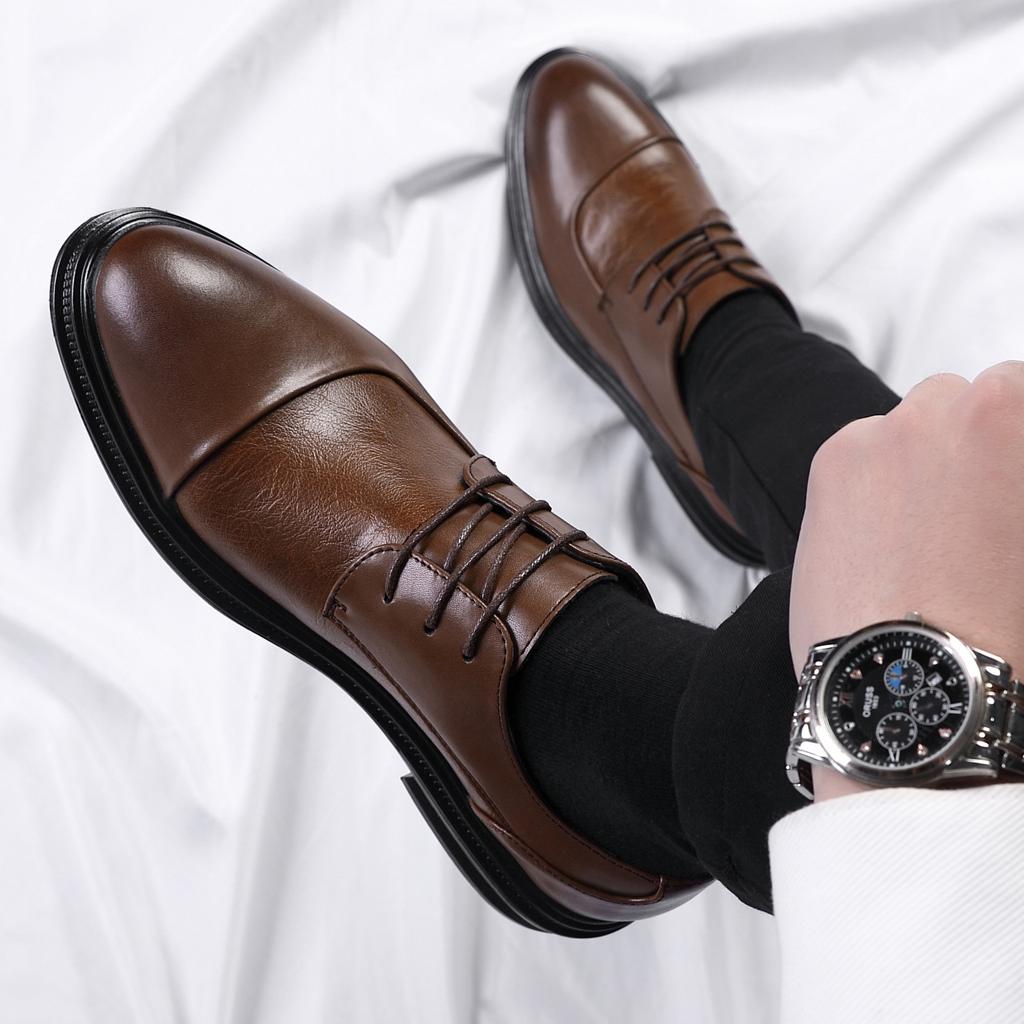 Casual Leather Shoes Men's Business Dress High Sense Men's Spring and Autumn Breathable Leather Suit British Style Groom Wedding Shoes