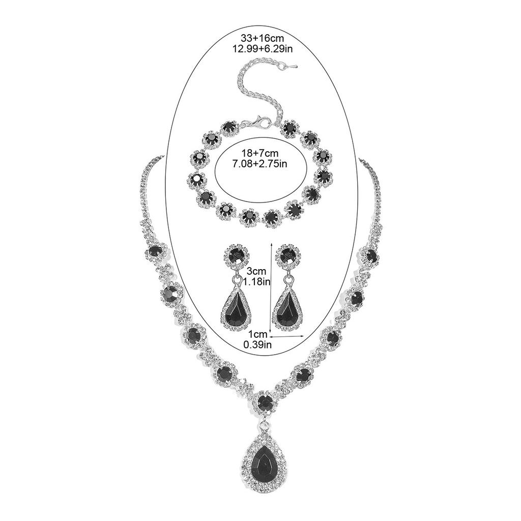 Luxury Sparkling Diamond Exquisite Necklace Earrings Bracelet Three-piece Fashion Water Drop Bridal Jewelry Set