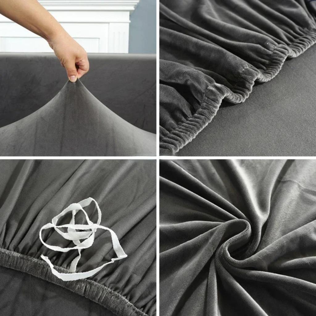 Solid Color Velvet Sofa Cover Elastic Thick L Shaped Corner Sofa Cover For Living Room Stretch Cover For 1/2/3/4 Seat Sofa Couch Armchair