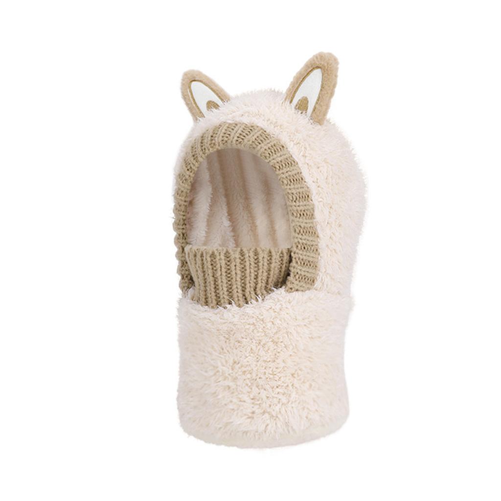 Children's Plush Warm Ear Pullover Hat With Plush Mask And Neck