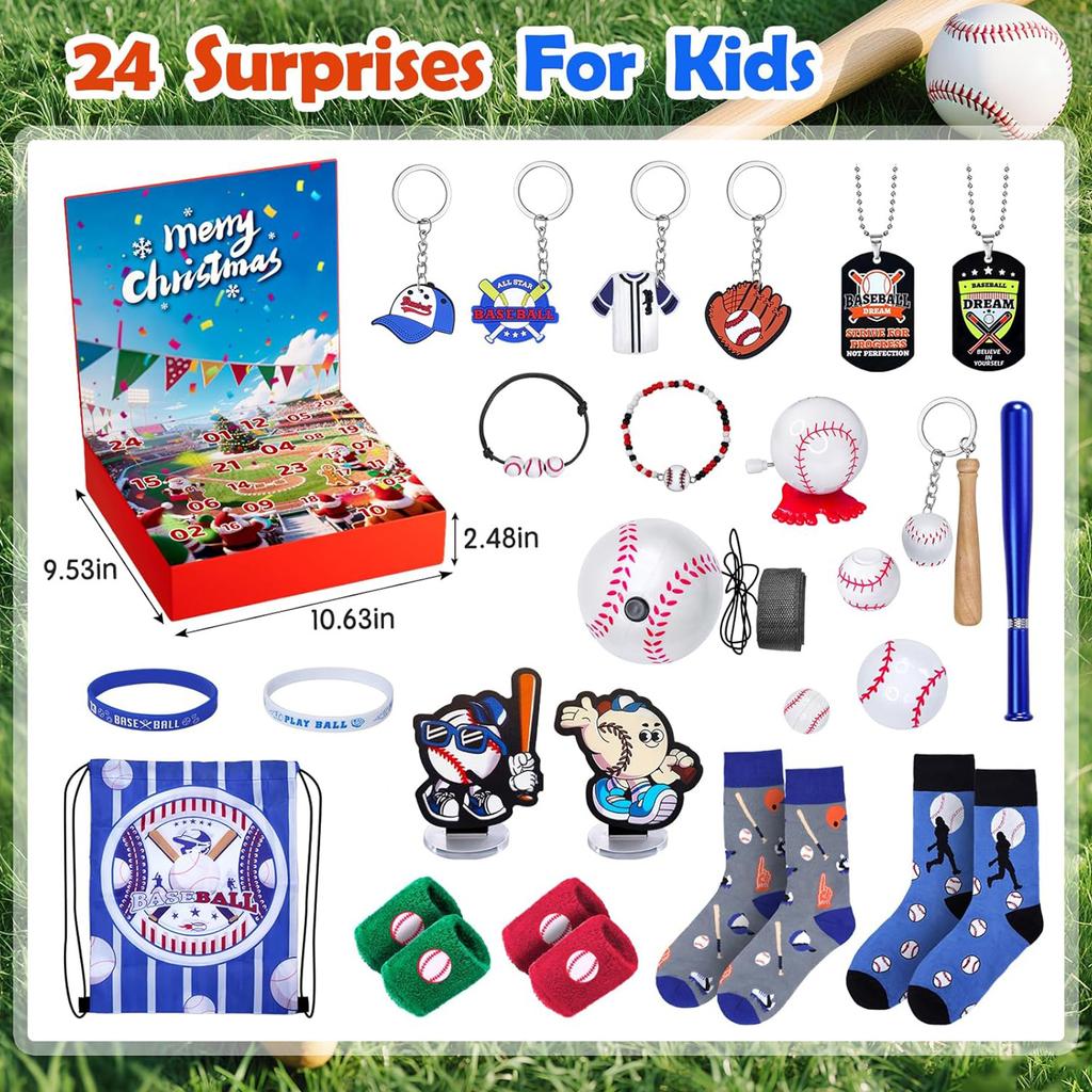 Baseball Christmas Countdown Calendar Christmas Advent Calendar Holiday Countdown Calendar Gift for Boys Teenagers Xmas Gift Set