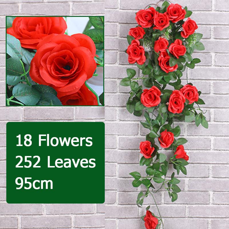 Artificial Flower Rattan Fake Plant Vine Decoration Wall Hanging Roses Flowers for Home Wed Party Interior Outdoor Decoration