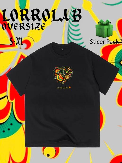 Oversized T-shirt with Khokhloma print on the front 4XL