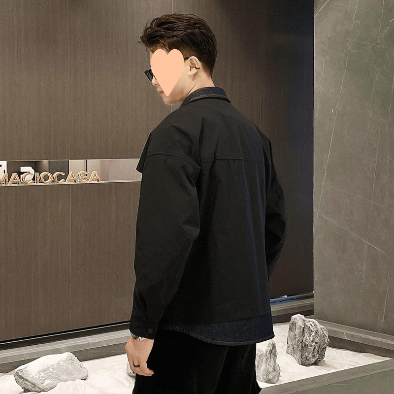 Fake Two-piece Jacket Men's Spring and Autumn New Loose Casual Denim Tops Men's Clothing
