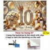 2D 10th Birthday Backdrop, Gold Glitter Banner for Party & Photo Booth
