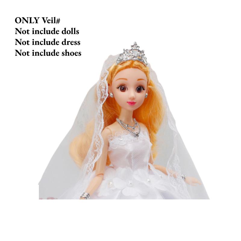 

Кружевное платье Барби с бантом, расшитое блестящими пайетками, свадебное платье, фата для 11-дюймовой куклы White Veil