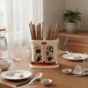 Large Capacity Wall Mounted Chopstick Cage Divided Compartments Cartoon Pattern No Drilling Holder Plastic Draining Function