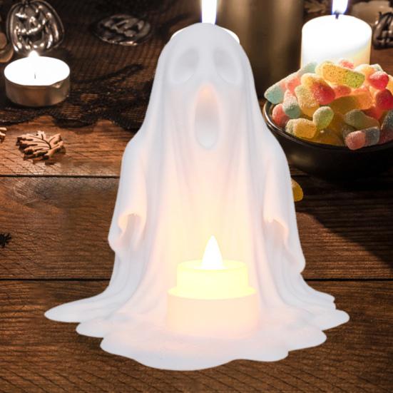 Ghost Candle Holder with LED Candle Spooky Ghost Candle Holder Flameless Candle