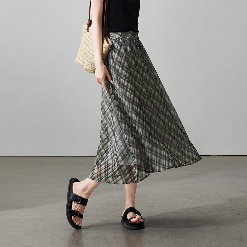 SOFSIL Women's Retro Plaid High-Waisted A-Line Skirt