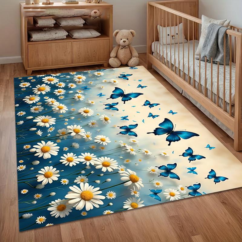 

1PC Area Rug Carpet Soft Non Slip Blue Butterfly Daisy Floral Floor Mat for Bedroom Living Room Kids Room Home Decor 40cm x 60cm
