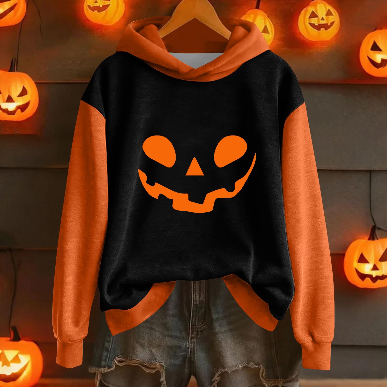 

Women s Fashion Lightweight Long Sleeve Pullover With Halloween Print Hoodie M чёрный