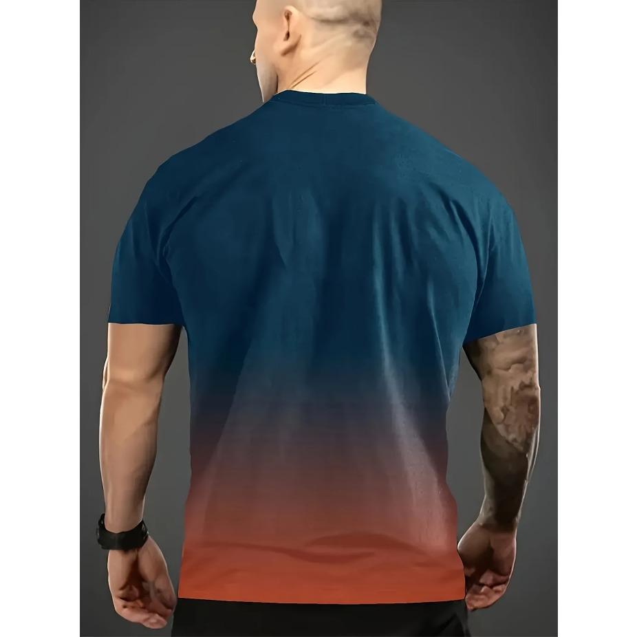 3D Printed Gradient T-shirts Gradient Paris Letter Summer Men's T-shirts - 3D Printed, Gradual Change Color, Round Collar, Short Sleeve Tops Tees