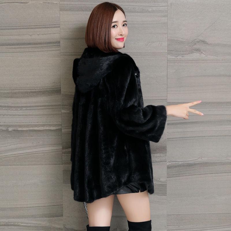 Imitation fur jacket women's medium and long loose hooded warm imitation mink jacket imitation mink coat women's fashion