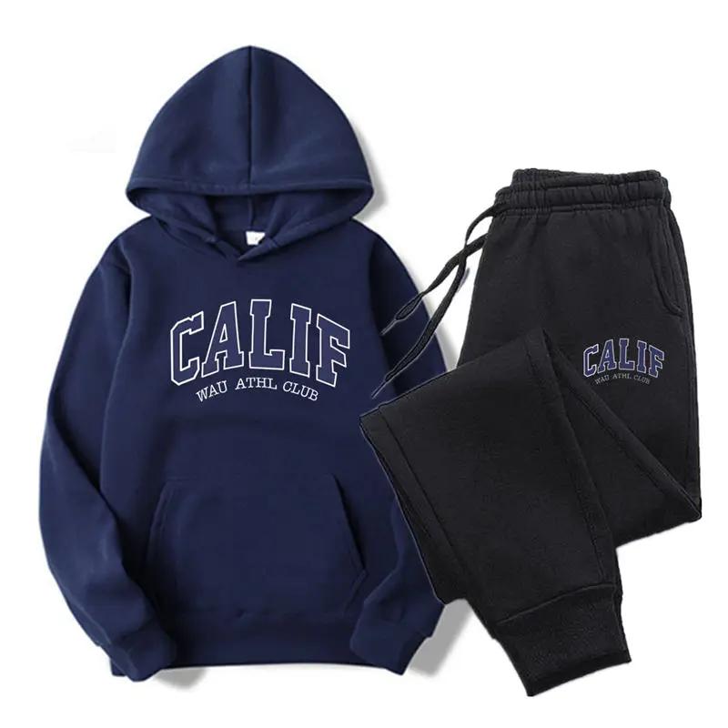 Nowość w Zestawach z Kapturem Spodnie dresowe 2 szt. Wzór z nadrukiem Odzież Y2k Designerskie bluzy Jesień Kobiety i Kobiety Zestawy z kapturem