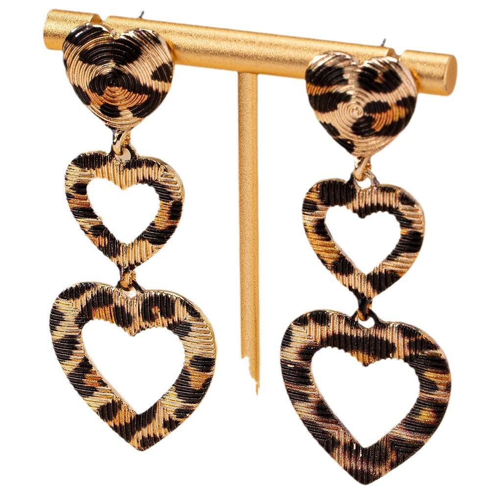 

Длинные серьги с леопардовым принтом в форме сердца золотой