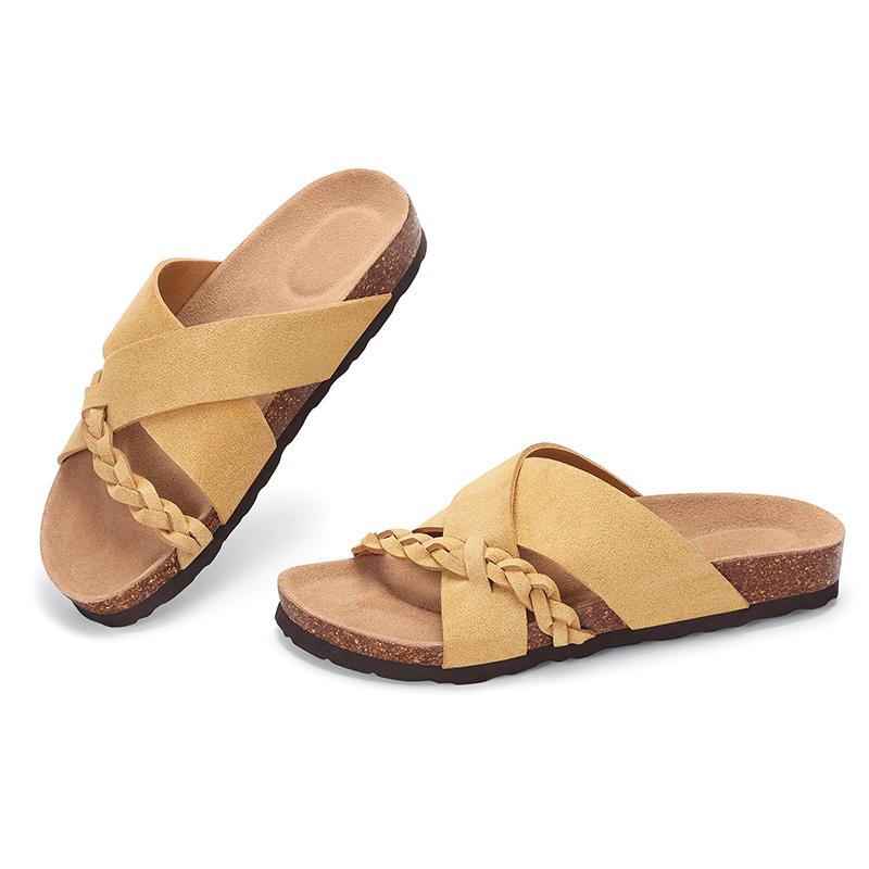 Fashion Kidmi 2025 New Women Suede Clogs Women Mules Soft Leather Mules Home Sandals Leather Clogs Cork Antislip Slippers Beach Slippers