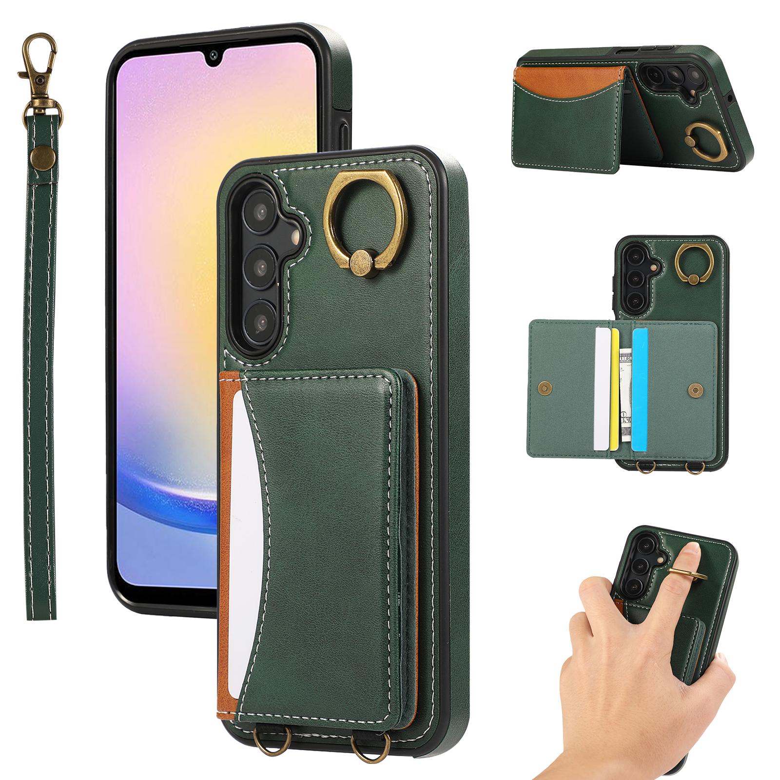 

For Samsung Galaxy A05s 4G PU Leather Back Case Card Holder Kickstand Phone Cover with Wrist Strap A