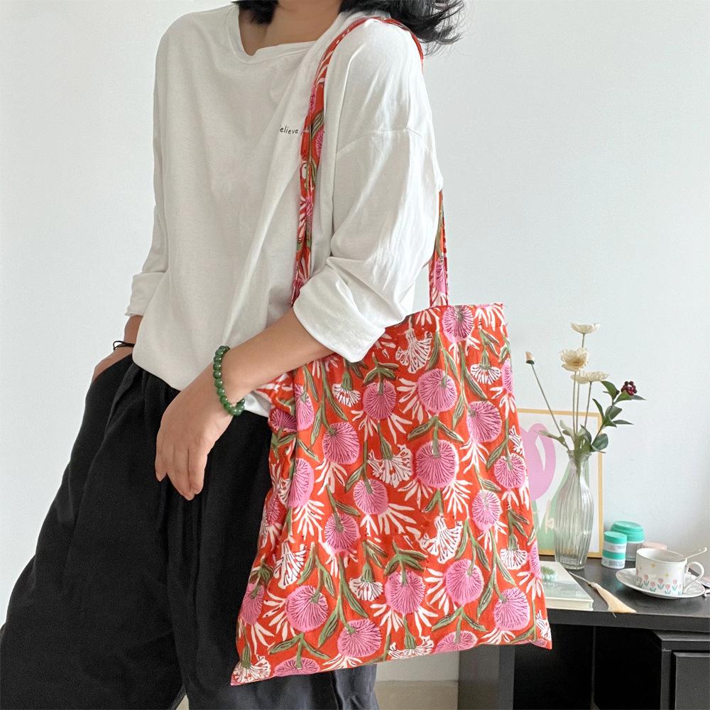 Borse a Spalla Retro Leggere in Cotone per Donna Semplici Portatili da Donna Sottili Borsa Tote Versatile Femminile Borsa Ecologica per la Spesa