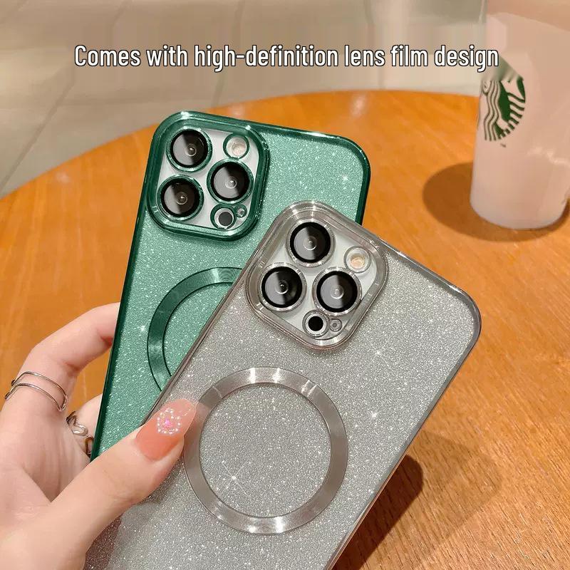iPhone 16 Dustproof Glitter Electroplated CD Pattern Magnetic Soft Case for Apple 15 Pro and 17