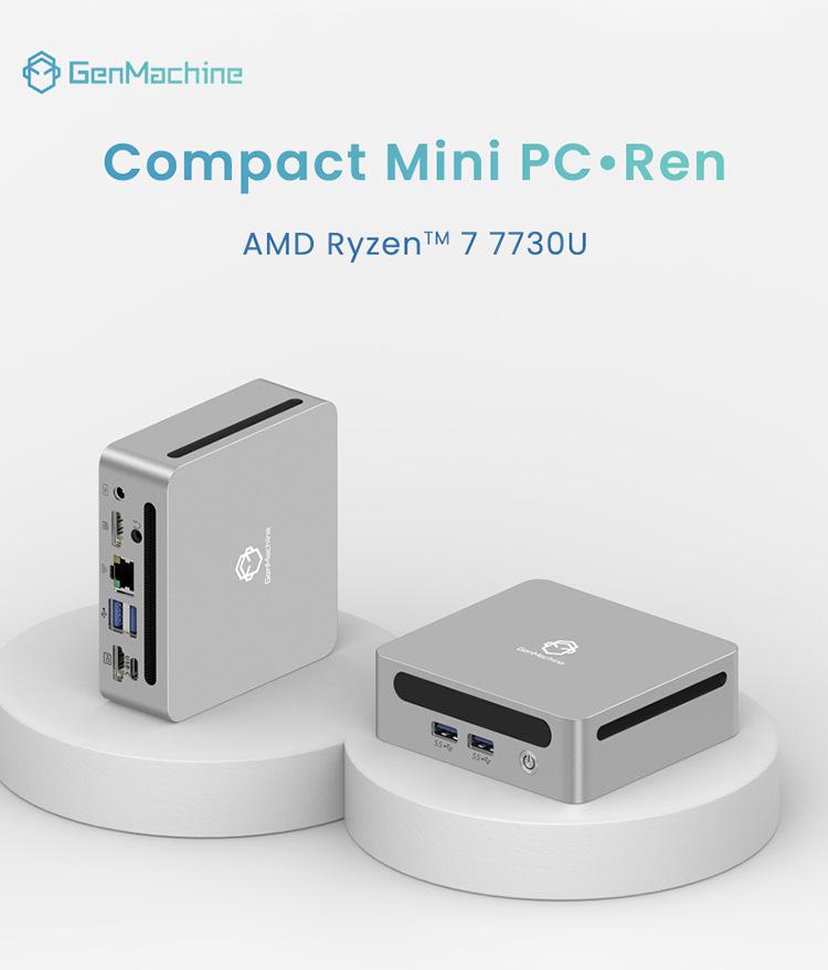 GenMachine Mini PC with AMD Ryzen R7-7730U for Office, Home, and Gaming