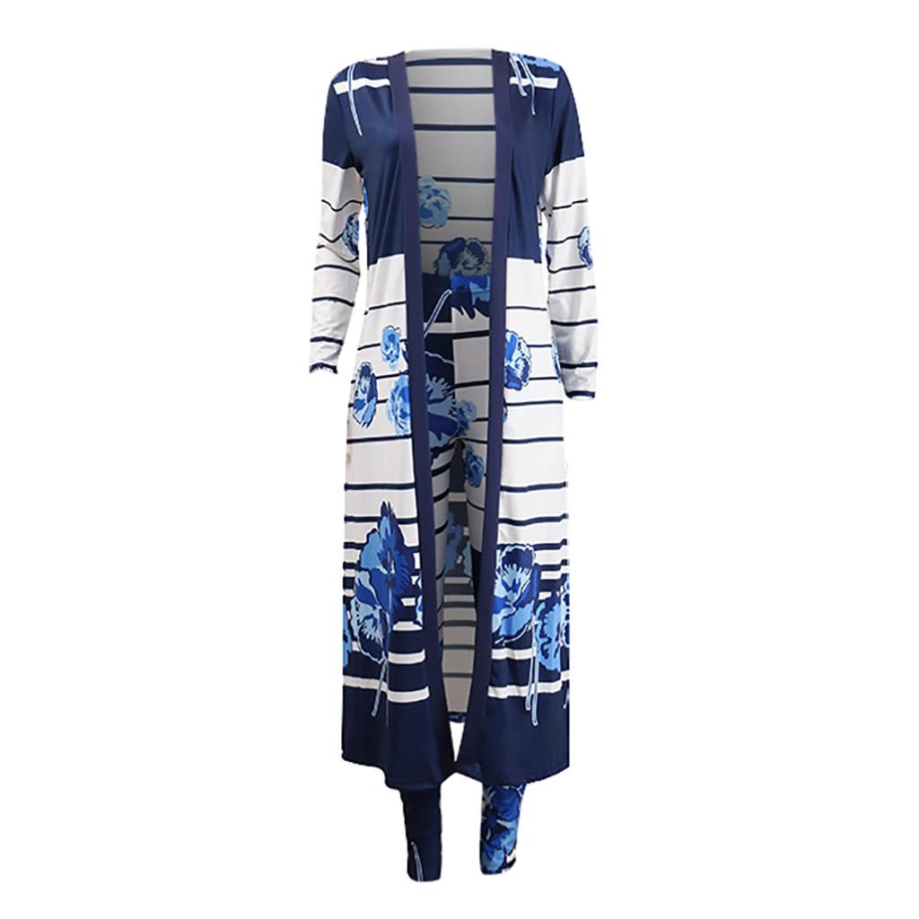 Womens Sexy Printing Cardigan Coat Long Sleeve Two-Piece Set Fashion Lady Suit