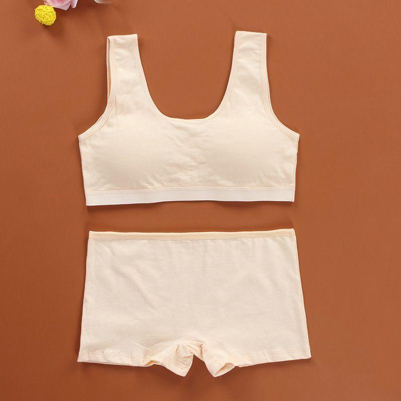 Pantie and Bra Girls Underwear Vest Development Teens Suit Pure Cotton Vest Double Layer Hipster Pub