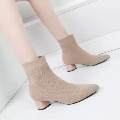 Damen Strick Stiefeletten 2025 Herbst Winter Damen Casual Niedriger Absatz Pumps Damen Außenschuhe Damen Casual Chelsea Boots