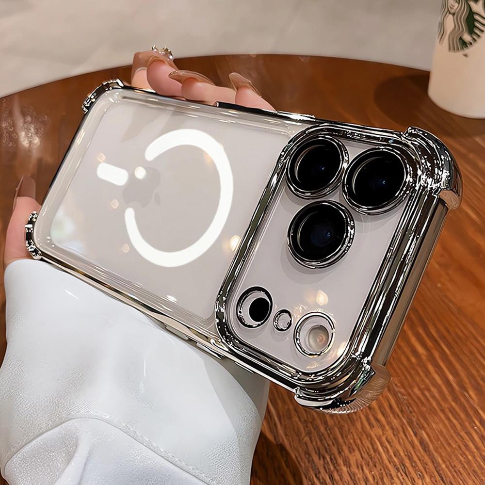 Plating Shockproof Transparent Case For iPhone 17 Air 16 15 14 13 12 Pro Max Anti Shock Proof Magsafe Wireless Charge Full Cover