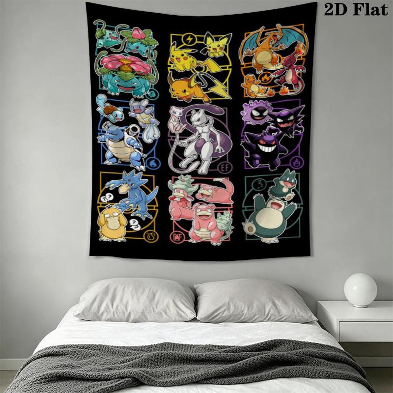 Pokemon Wall Tapestry Aesthetic Wall Hanging Printed Fabric Blanket Decorative Tapestries for Bedroom Living Room Home Decor