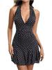 2025 Summer Women's Sleeveless Polka Dot Halter Neck Mini Dress with Open Back