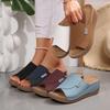 Cross Border Plus Size Thick Soled Casual Slippers for Women, Wide Stripes with Simple and Fashionable Fish Mouth Wedge Heel Slippers