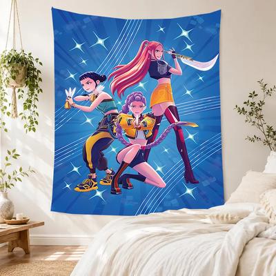 Colorful K-pop Demon Girl Vintage Tapestry Handmade Look Great for Reading Corner Studio Wall Balcony Four Seasons Vintage Wall Art