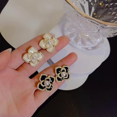 S925 Silver Needle New Camellia Fairy Flower Stud Earrings Korea Dongdaemun Clothing with Earrings Tide Earrings