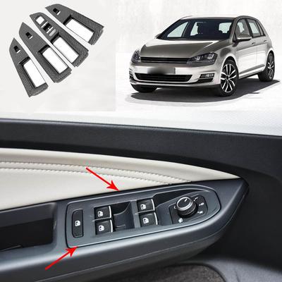 Accesorios de Coche Para Volkswagen Golf Acero Inoxidable Fibra de Carbono Cubierta Elevavidrios Interior Manija Elevavidrios de Puerta Vidrio