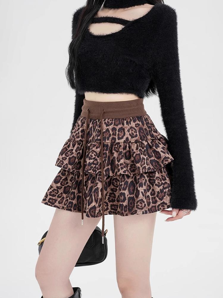 

Женская леопардовая юбка Y2k Shoujo Girl Aesthetic 2000s Mini Ruffles Skirt Gyaru Coquette с эластичной талией Cyber Punk Cake Skirt S хаки